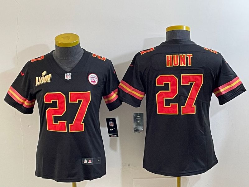 Youth Kansas City Chiefs #27 Hunt Black Second generations 2025 Nike Vapor Limited NFL Jersey style 3->youth nfl jersey->Youth Jersey